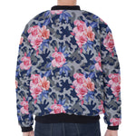 Pink Rose Flower Camouflage Print Zip Sleeve Bomber Jacket
