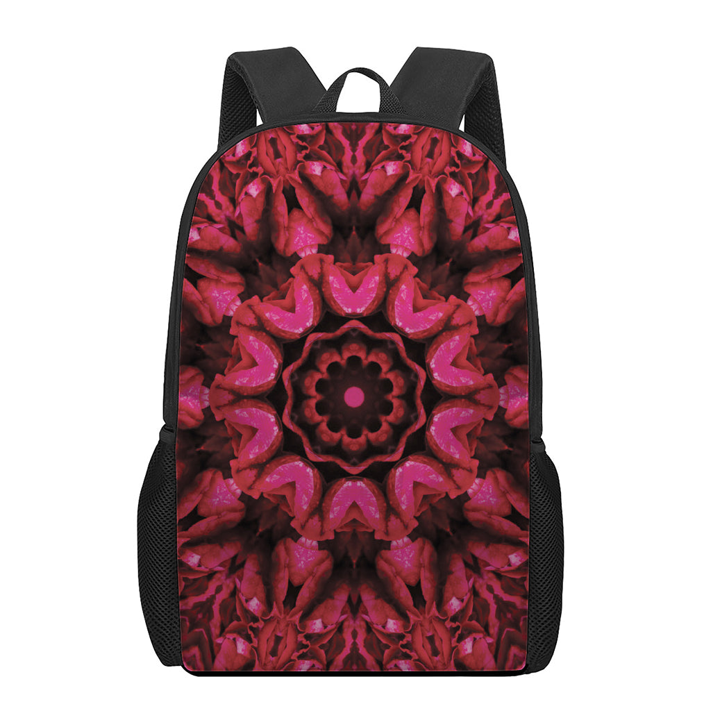 Pink Rose Kaleidoscope Print 17 Inch Backpack