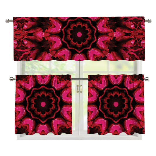 Pink Rose Kaleidoscope Print 3 Piece Kitchen Curtains