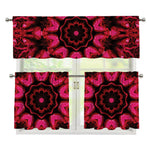 Pink Rose Kaleidoscope Print 3 Piece Kitchen Curtains