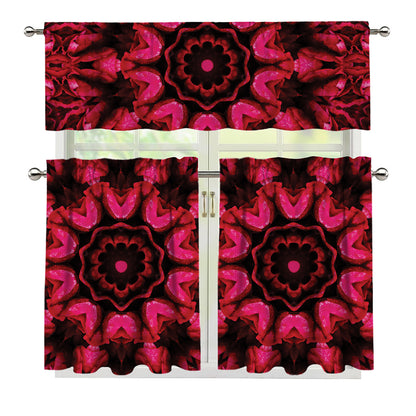 Pink Rose Kaleidoscope Print 3 Piece Kitchen Curtains