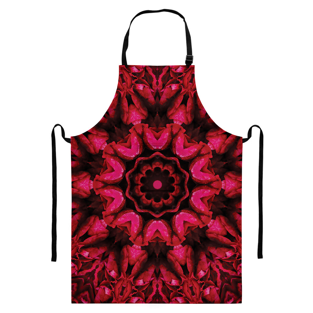 Pink Rose Kaleidoscope Print Bib Apron With Pocket