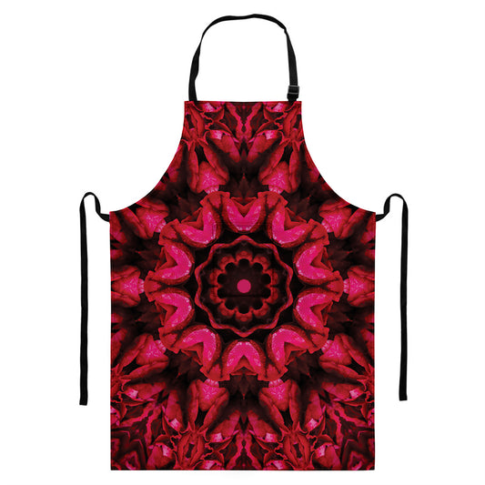 Pink Rose Kaleidoscope Print Bib Apron With Pocket
