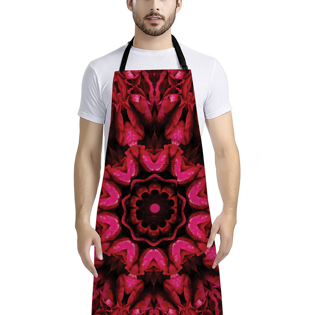 Pink Rose Kaleidoscope Print Bib Apron With Pocket