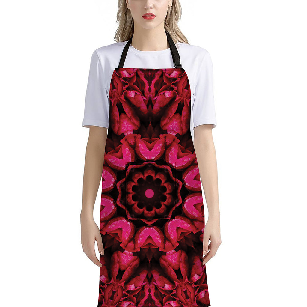 Pink Rose Kaleidoscope Print Bib Apron With Pocket