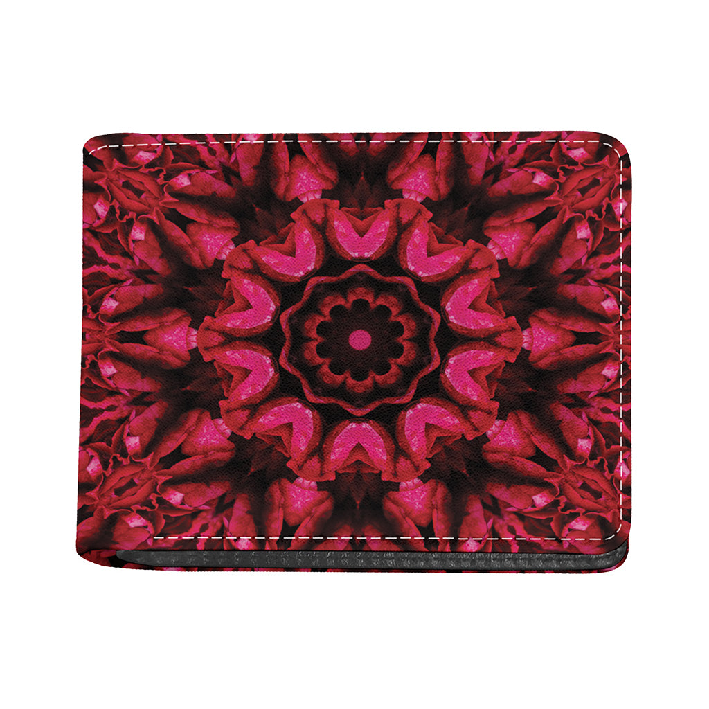 Pink Rose Kaleidoscope Print Bifold Wallet