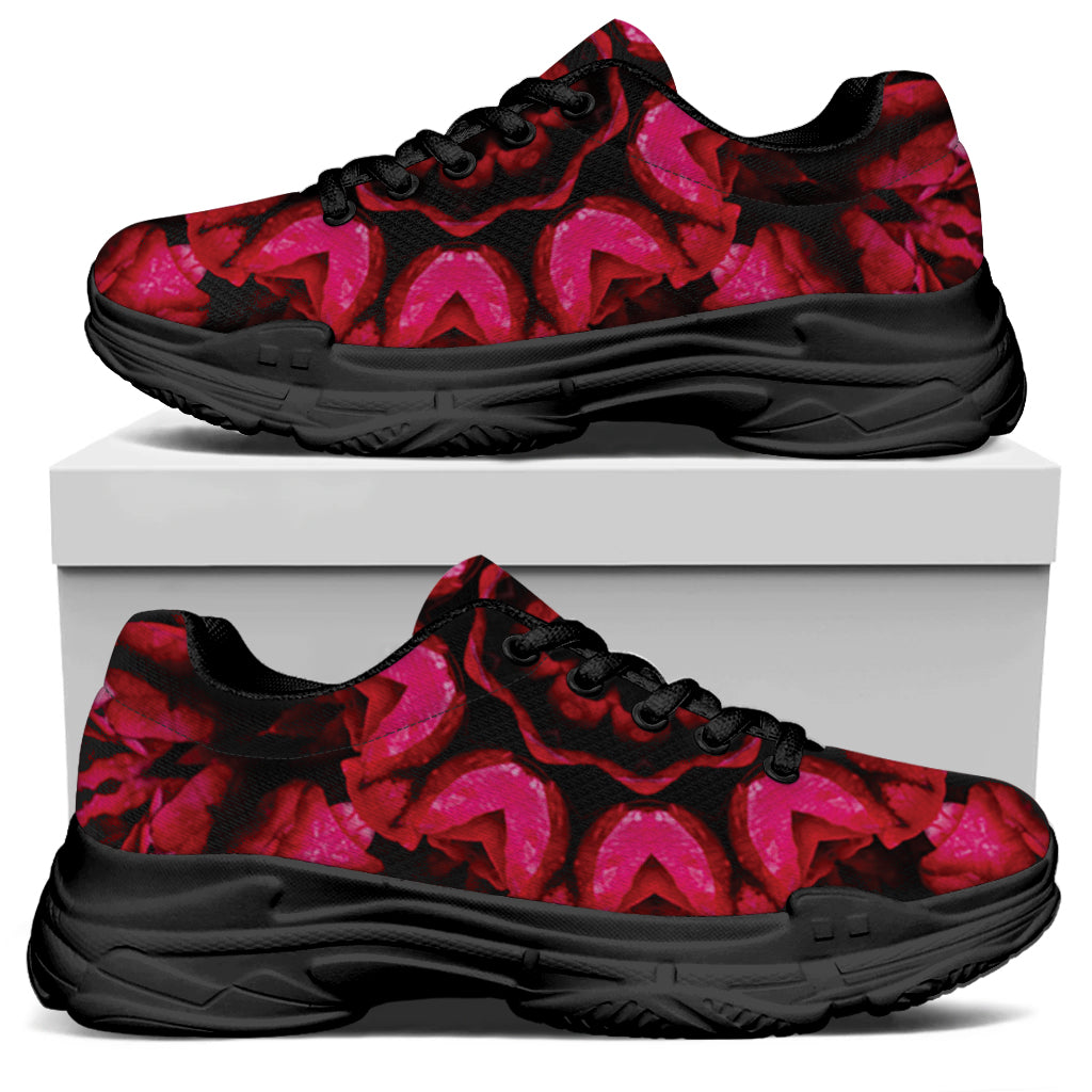 Pink Rose Kaleidoscope Print Black Chunky Shoes