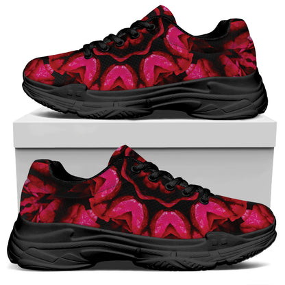 Pink Rose Kaleidoscope Print Black Chunky Shoes