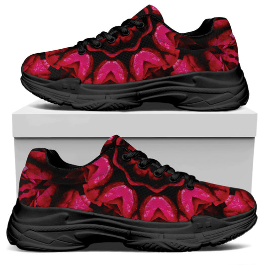 Pink Rose Kaleidoscope Print Black Chunky Shoes