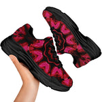 Pink Rose Kaleidoscope Print Black Chunky Shoes