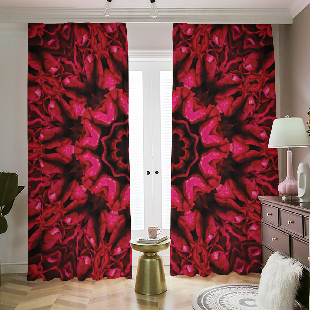 Pink Rose Kaleidoscope Print Blackout Pencil Pleat Curtains