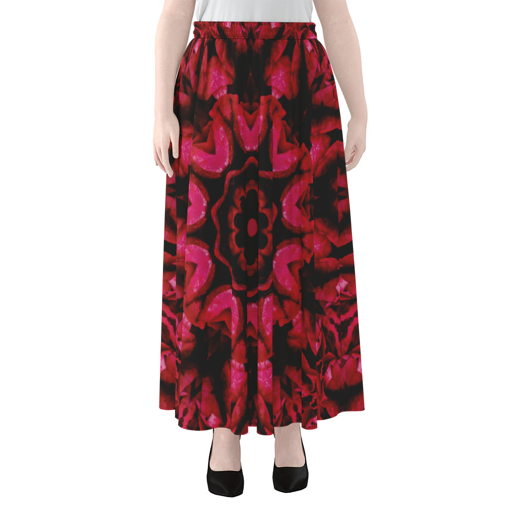 Pink Rose Kaleidoscope Print Chiffon Maxi Skirt