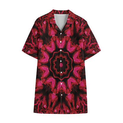 Pink Rose Kaleidoscope Print Cotton Hawaiian Shirt