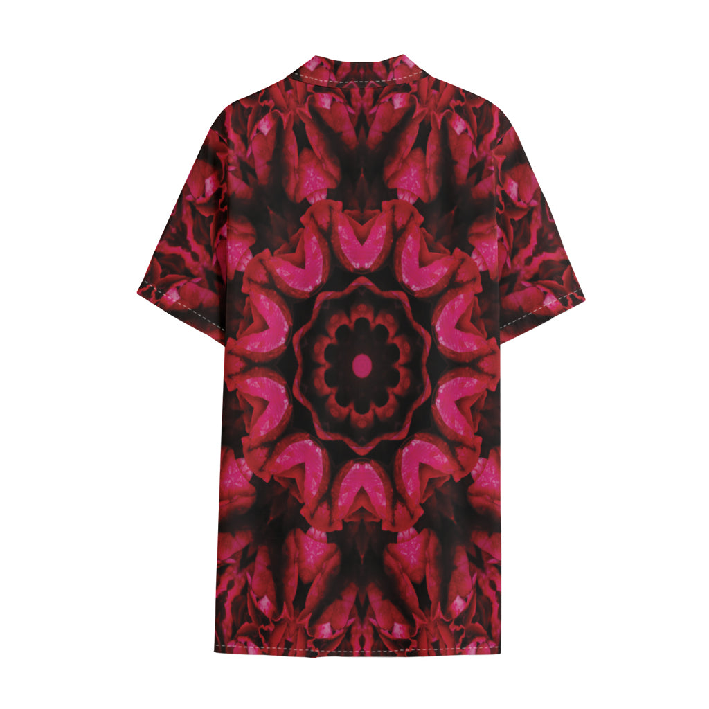 Pink Rose Kaleidoscope Print Cotton Hawaiian Shirt