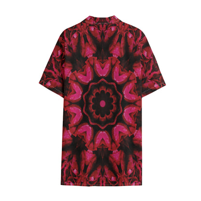 Pink Rose Kaleidoscope Print Cotton Hawaiian Shirt
