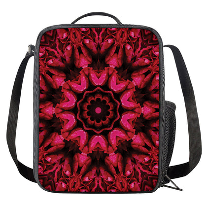 Pink Rose Kaleidoscope Print Crossbody Lunch Bag
