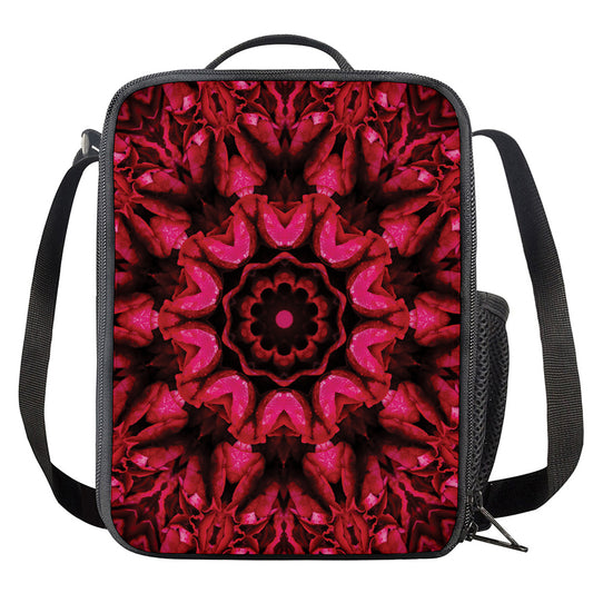 Pink Rose Kaleidoscope Print Crossbody Lunch Bag