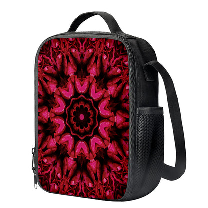 Pink Rose Kaleidoscope Print Crossbody Lunch Bag