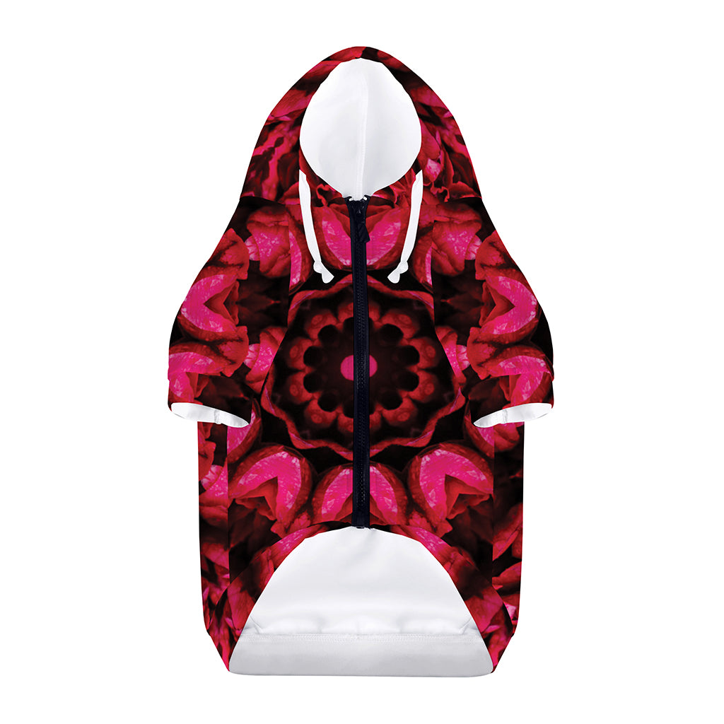 Pink Rose Kaleidoscope Print Dog Zip Up Hoodie