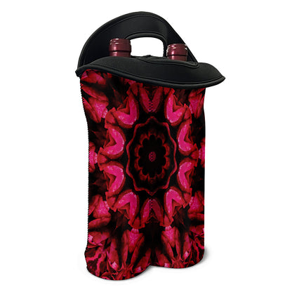 Pink Rose Kaleidoscope Print Double Neoprene Wine Tote