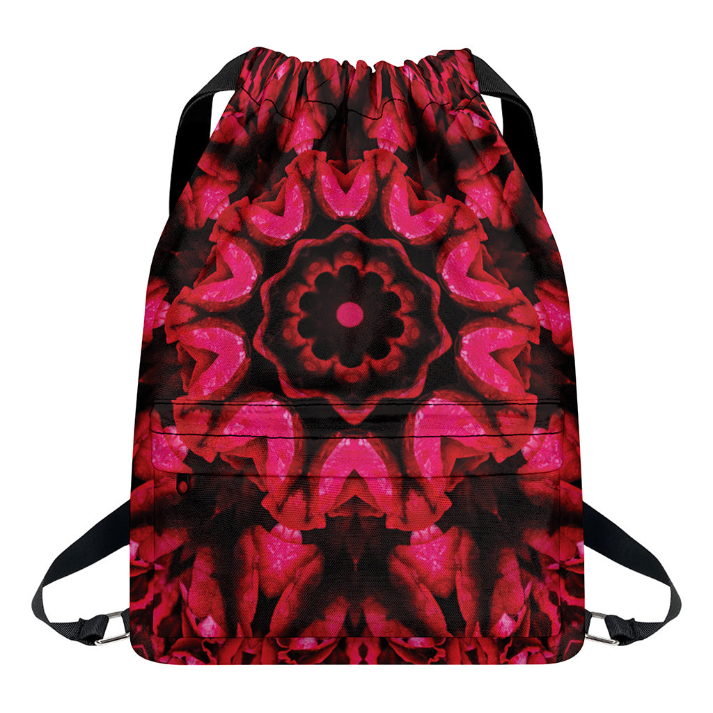 Pink Rose Kaleidoscope Print Drawstring Backpack