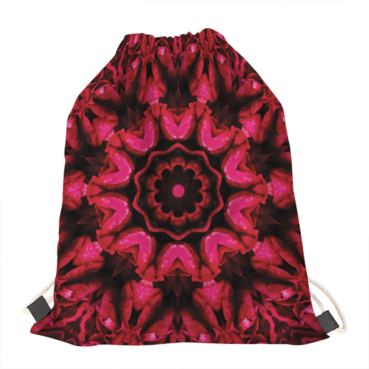 Pink Rose Kaleidoscope Print Drawstring Bag