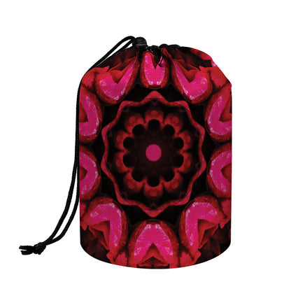Pink Rose Kaleidoscope Print Drawstring Makeup Bag