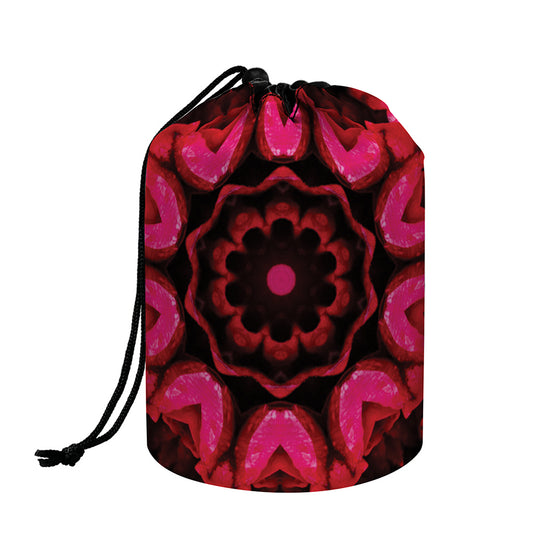 Pink Rose Kaleidoscope Print Drawstring Makeup Bag