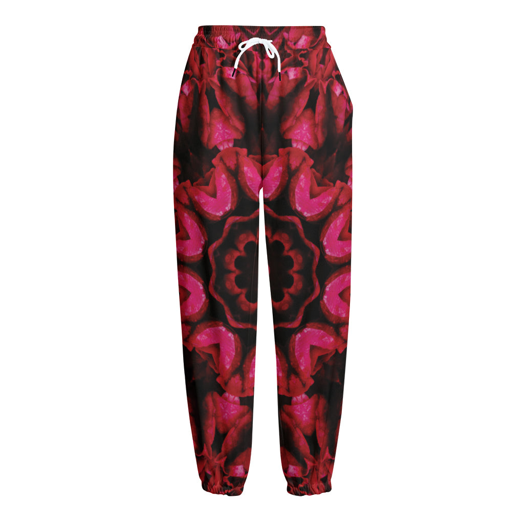 Pink Rose Kaleidoscope Print Fleece Lined Knit Pants