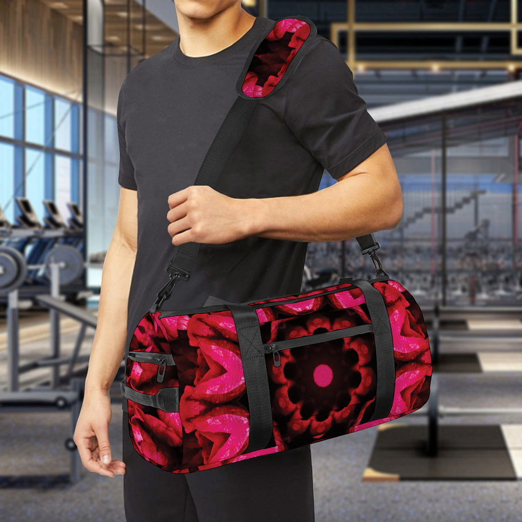 Pink Rose Kaleidoscope Print Gym Bag