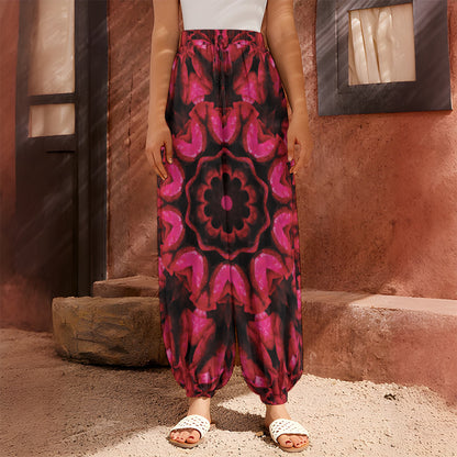 Pink Rose Kaleidoscope Print Harem Pants