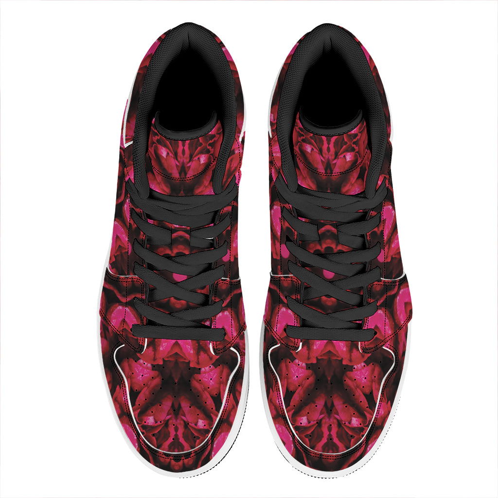 Pink Rose Kaleidoscope Print High Top Leather Sneakers
