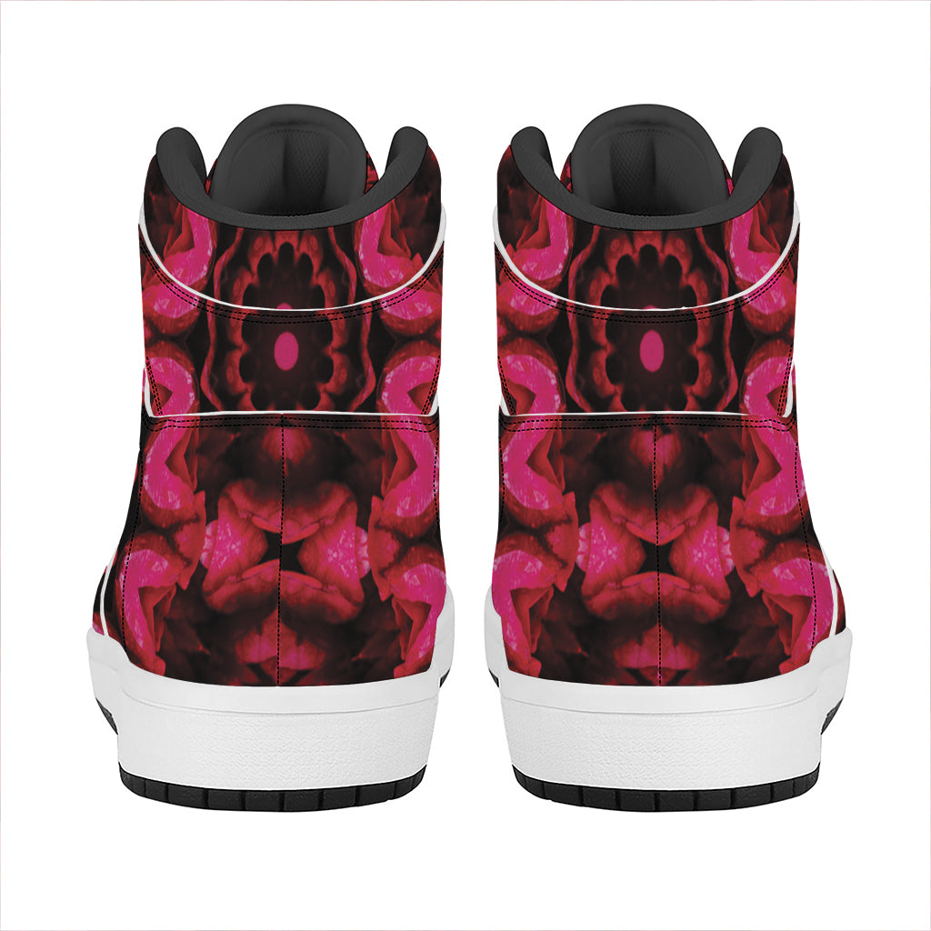 Pink Rose Kaleidoscope Print High Top Leather Sneakers