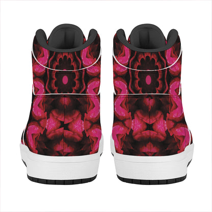 Pink Rose Kaleidoscope Print High Top Leather Sneakers