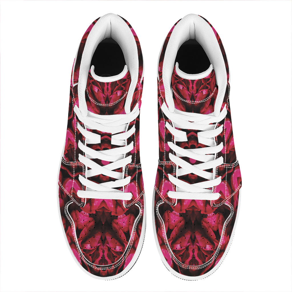 Pink Rose Kaleidoscope Print High Top Leather Sneakers
