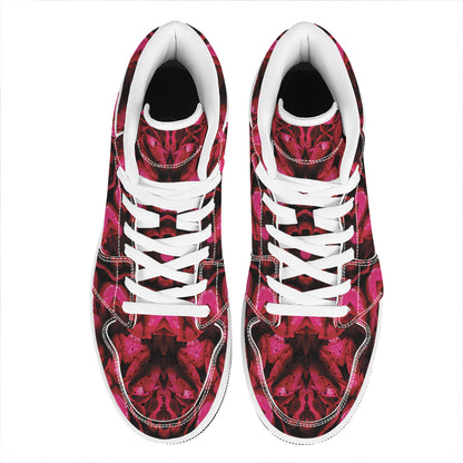 Pink Rose Kaleidoscope Print High Top Leather Sneakers