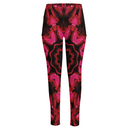 Pink Rose Kaleidoscope Print High-Waisted Pocket Leggings