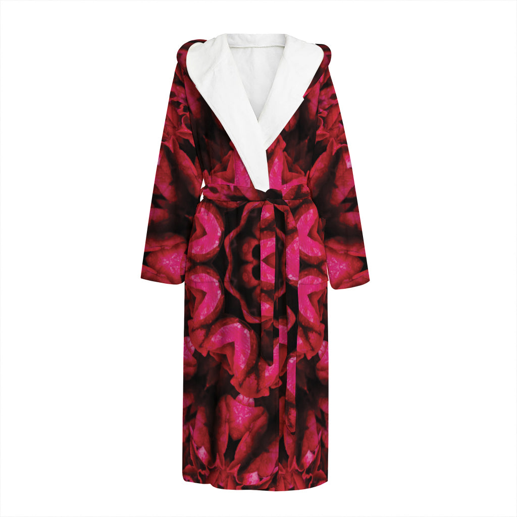 Pink Rose Kaleidoscope Print Hooded Bathrobe