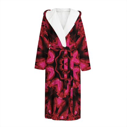 Pink Rose Kaleidoscope Print Hooded Bathrobe