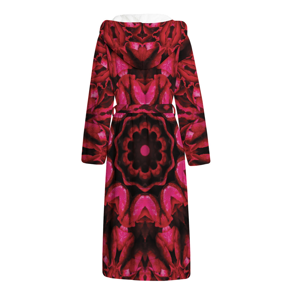 Pink Rose Kaleidoscope Print Hooded Bathrobe