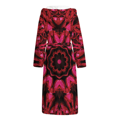 Pink Rose Kaleidoscope Print Hooded Bathrobe