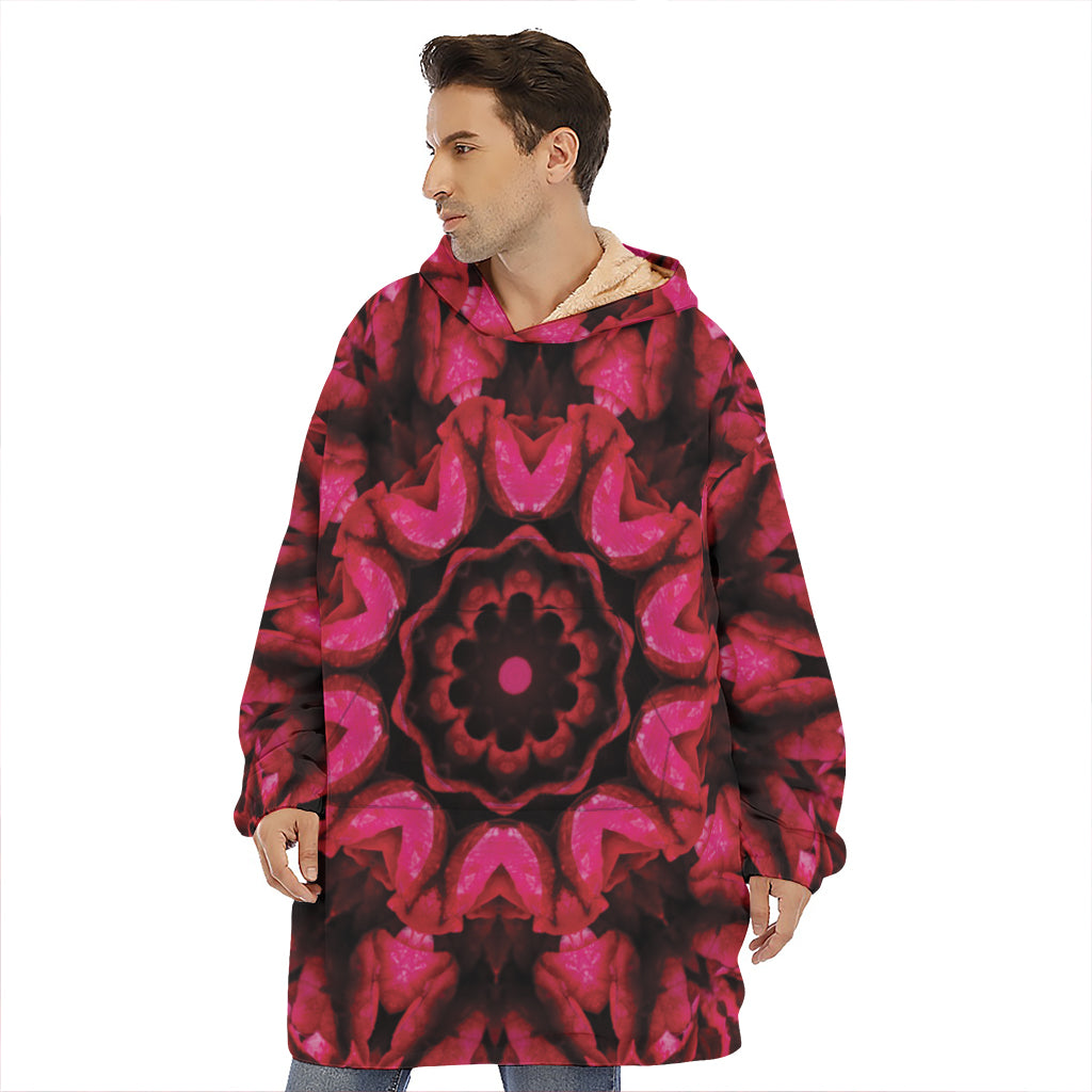 Pink Rose Kaleidoscope Print Hoodie Blanket