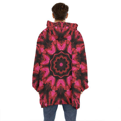 Pink Rose Kaleidoscope Print Hoodie Blanket