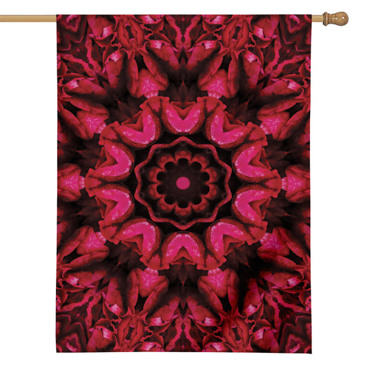 Pink Rose Kaleidoscope Print House Flag