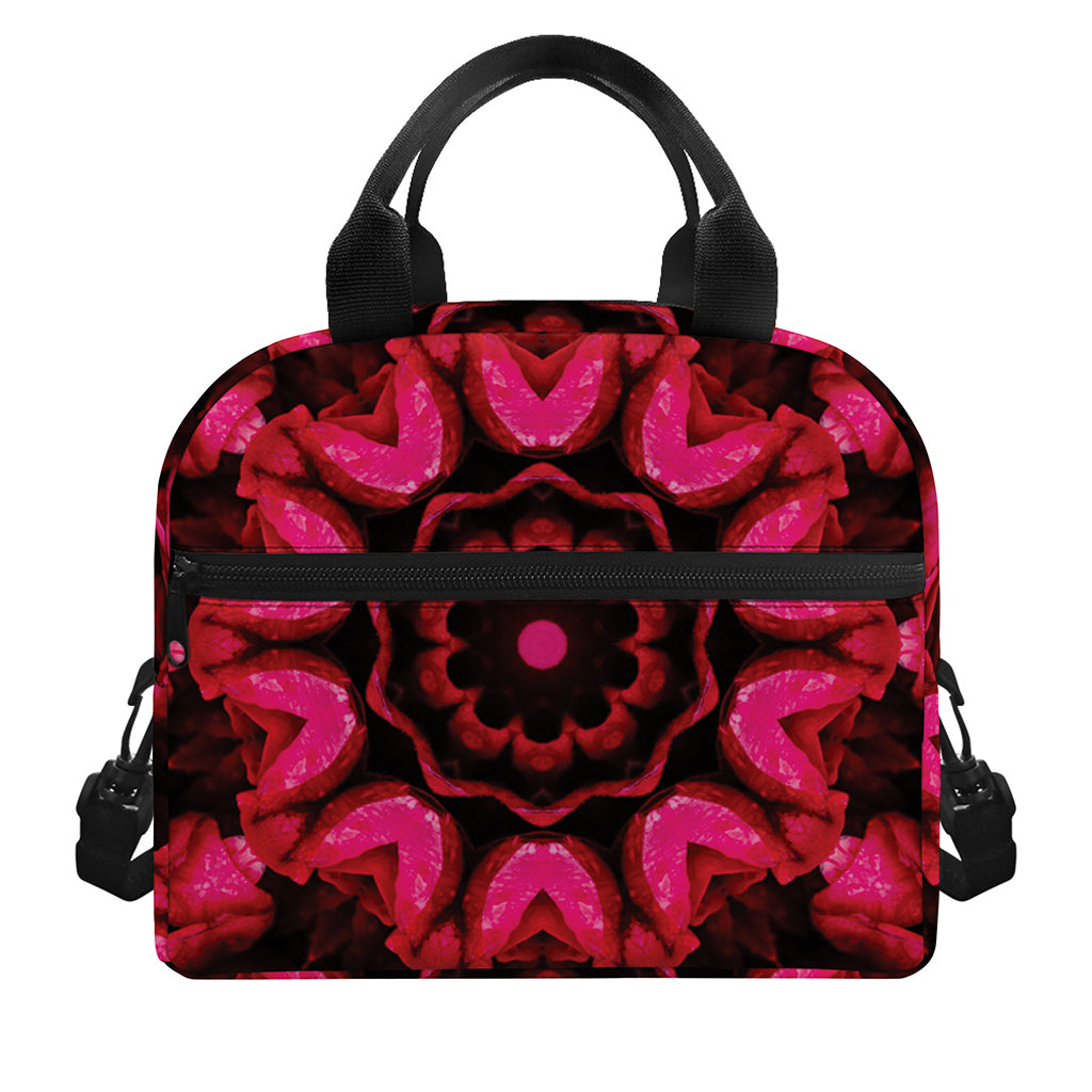 Pink Rose Kaleidoscope Print Insulated Lunch Bag