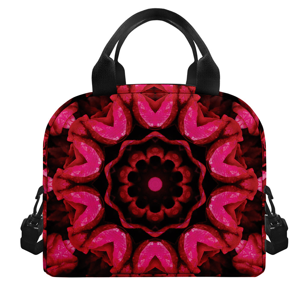 Pink Rose Kaleidoscope Print Insulated Lunch Bag