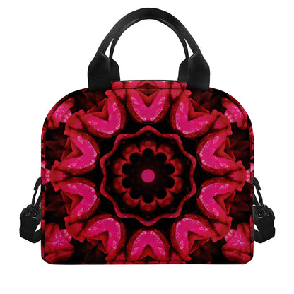 Pink Rose Kaleidoscope Print Insulated Lunch Bag