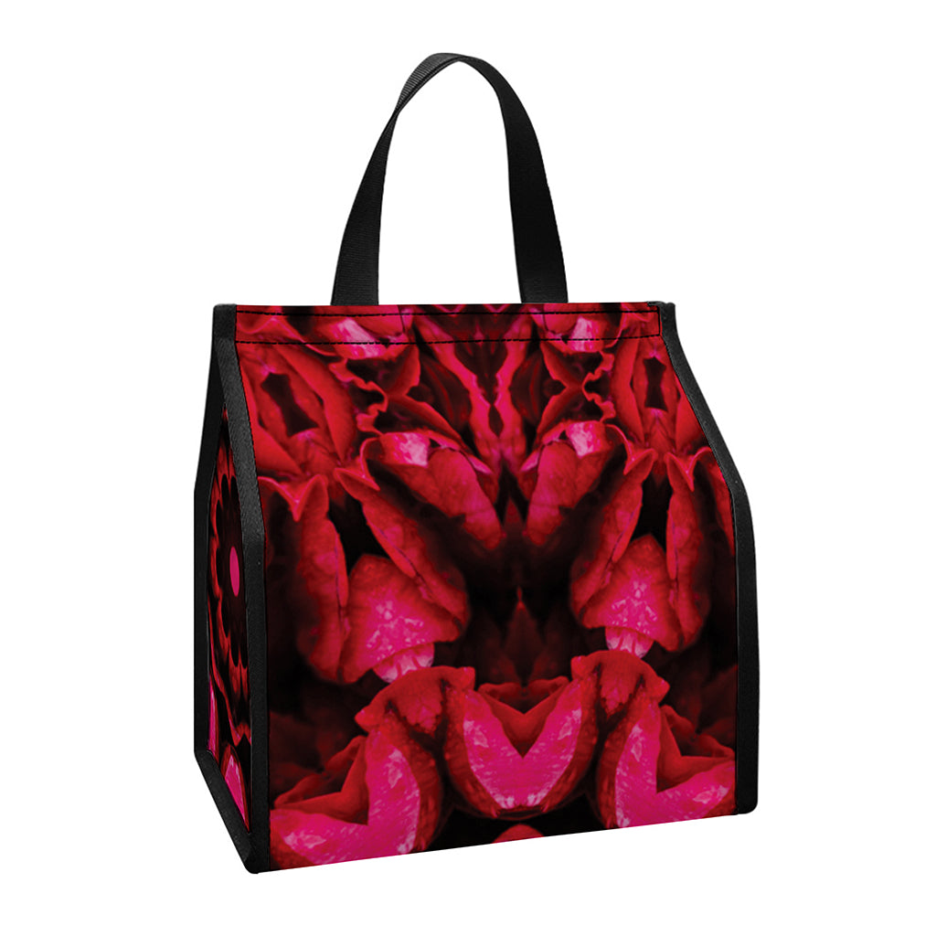 Pink Rose Kaleidoscope Print Insulated Lunch Tote