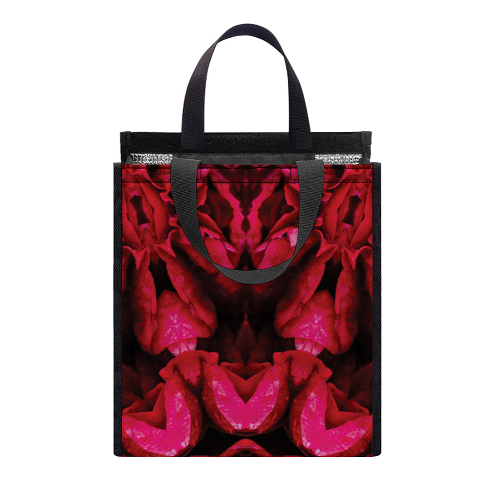 Pink Rose Kaleidoscope Print Insulated Lunch Tote