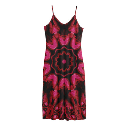 Pink Rose Kaleidoscope Print Jersey Midi Cami Dress